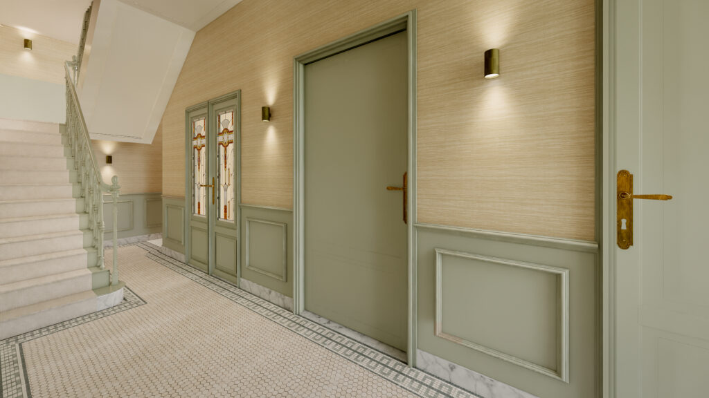 Interieuradvies Roosendaal Notariswoning hal lambrisering